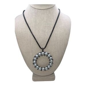 Alfani Hematite-Tone Crystal Imitation Gray Pearl Pendant Necklace New